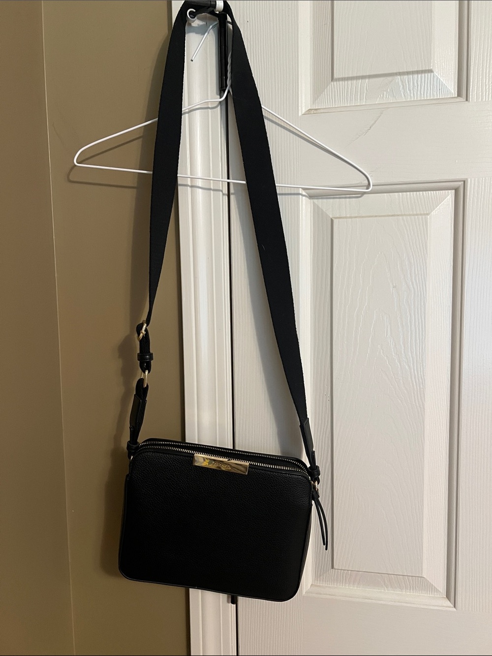 Calvin Klein Black Crossbody Camera Bag with Gold Hardware